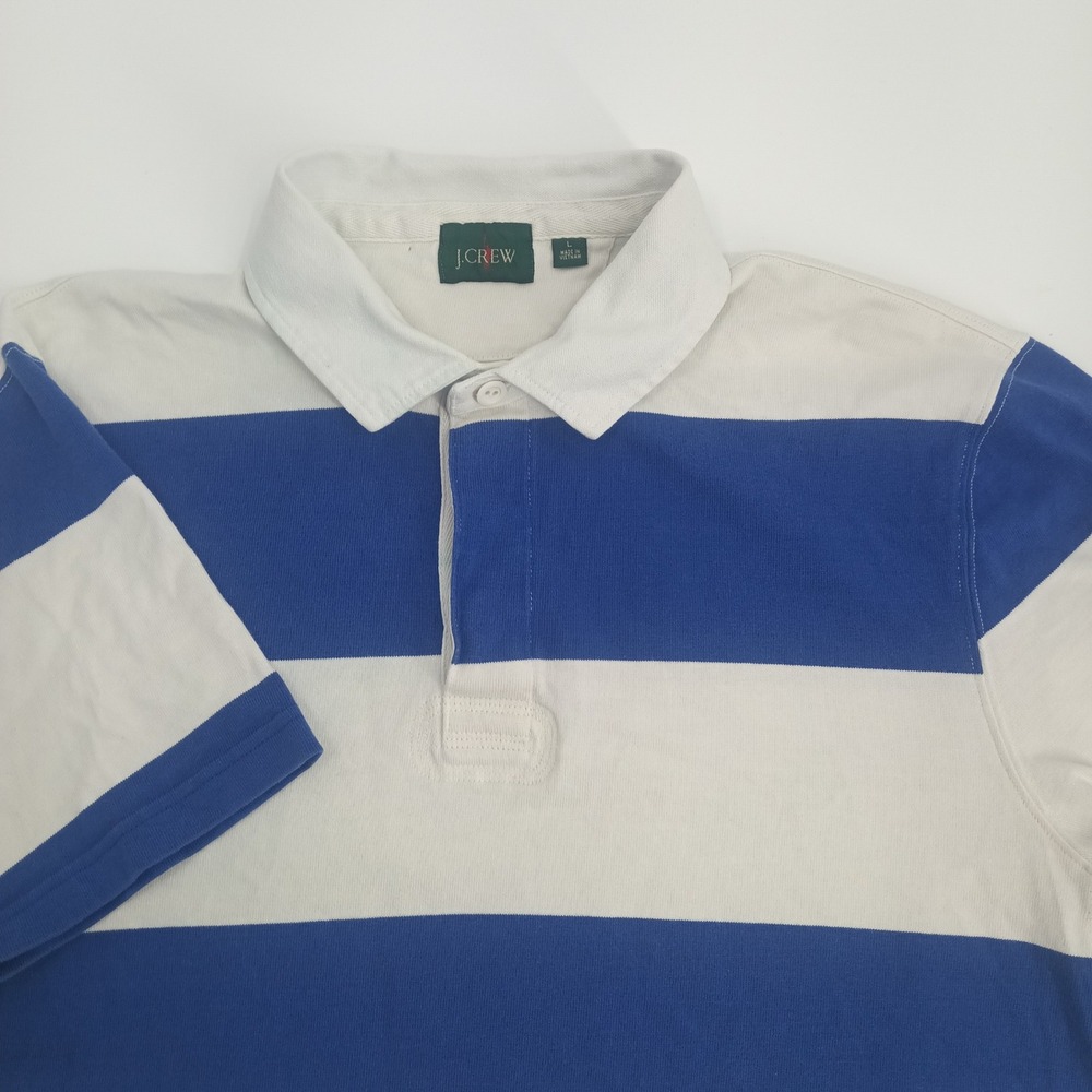 J.Crew Mens Blue White Striped Short Sleeve Rugby Polo Shirt L Oarsman Tag